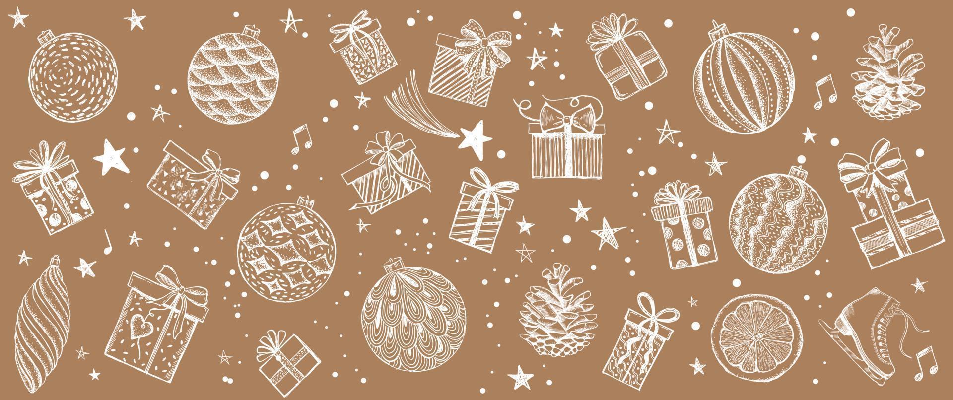 Christmas and New Year set. Hand drawn illustration. vector