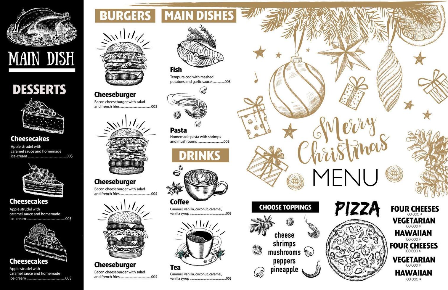 Christmas menu. Hand drawn illustration. Sketch illustration. Vector. vector