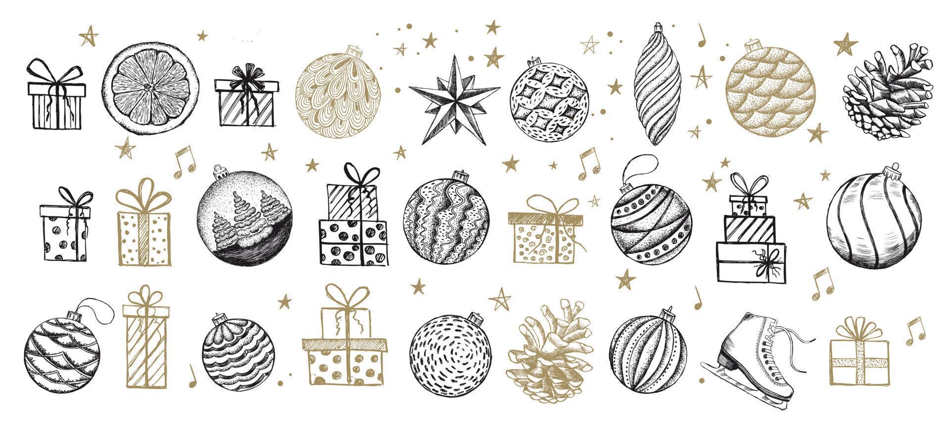 Christmas and New Year set. Hand drawn illustration. vector