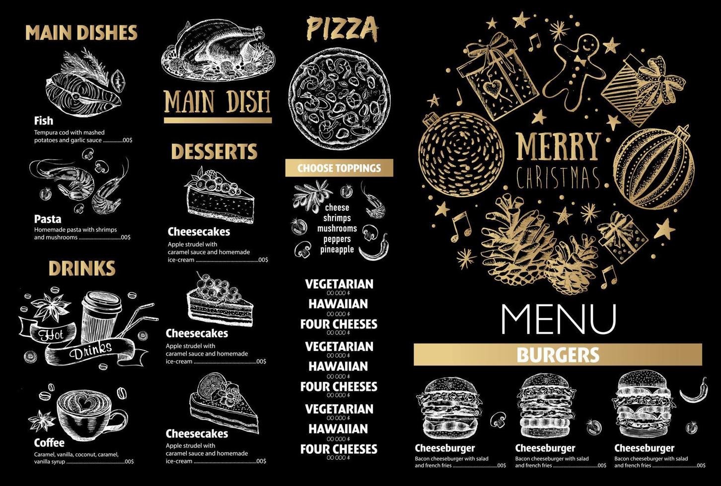 Christmas restaurant menu. Sketch illustration. Vector. vector