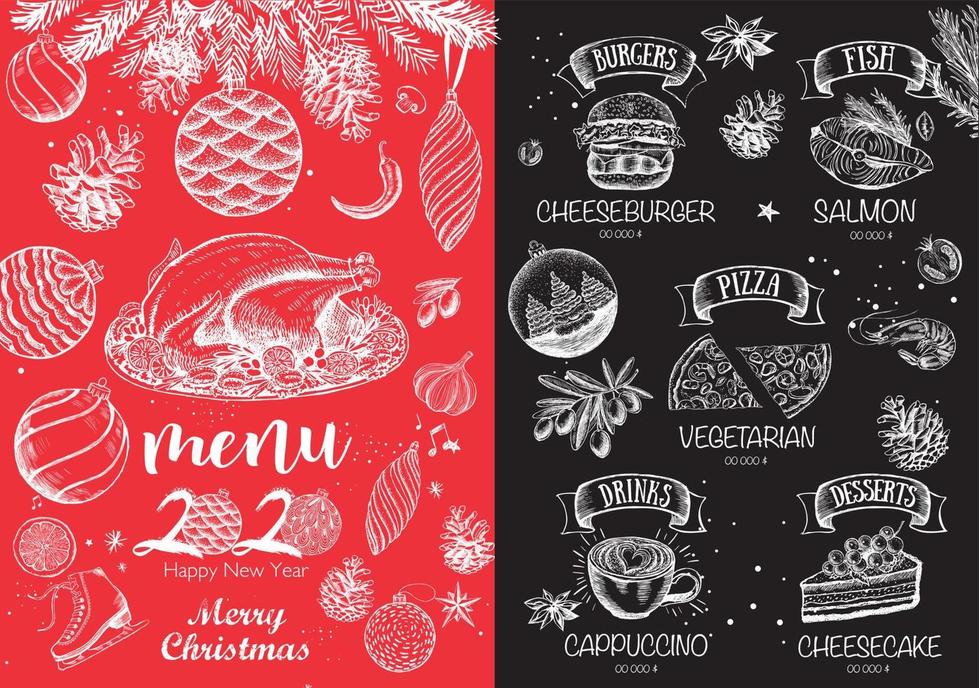 Christmas restaurant menu. Sketch illustration. Vector. vector