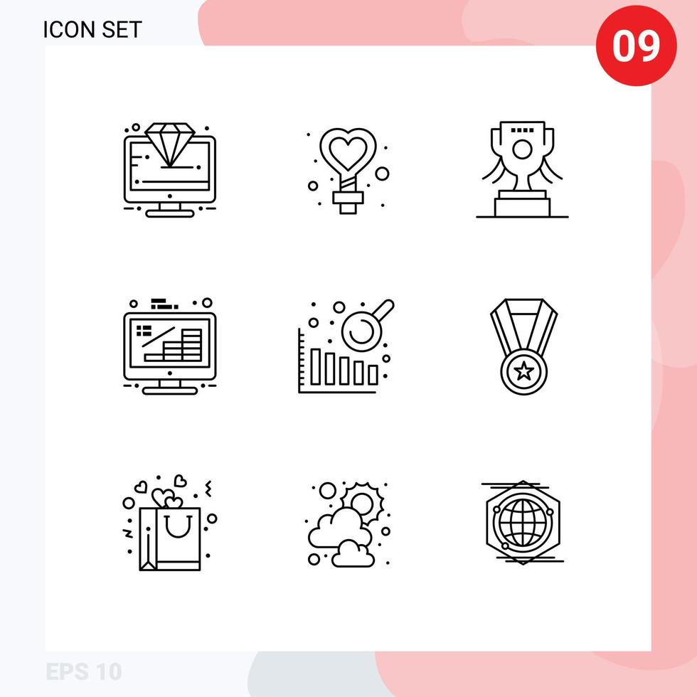 9 Thematic Vector Outlines and Editable Symbols of business intelligence growth wedding finance business Editable Vector Design Elements