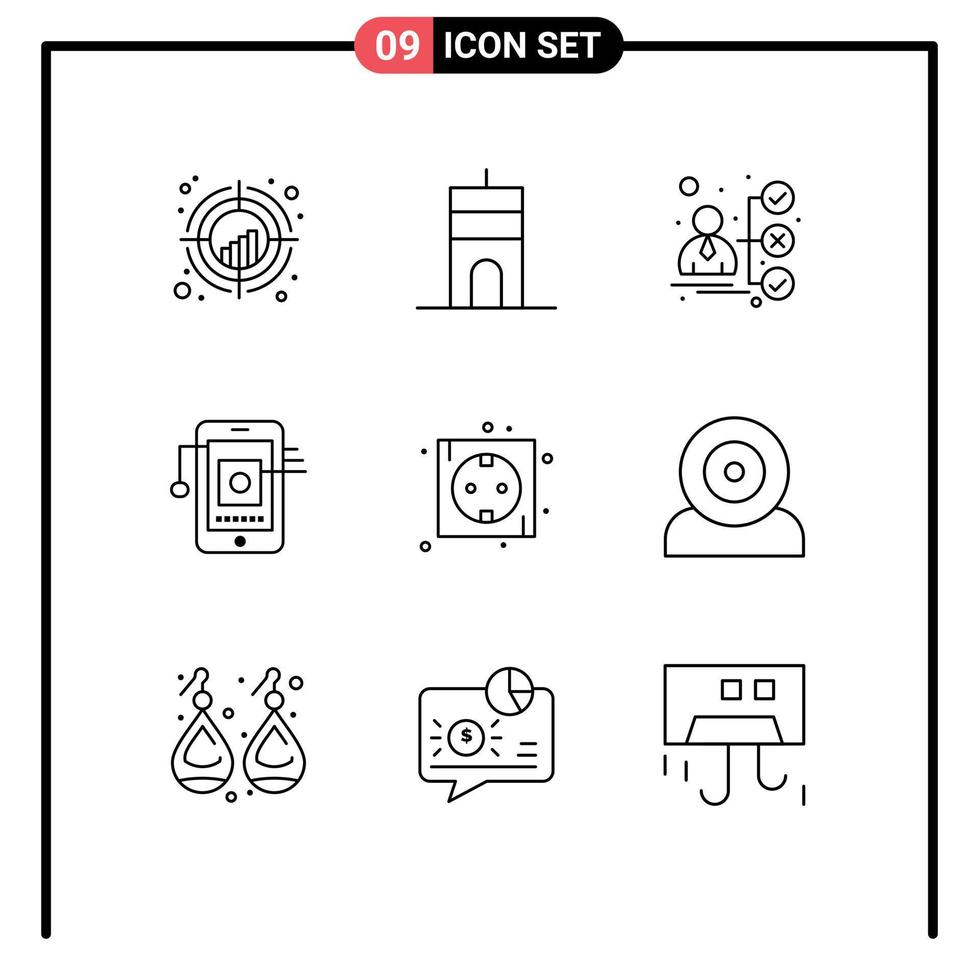 Universal Icon Symbols Group of 9 Modern Outlines of board hardware tower cell candidate Editable Vector Design Elements