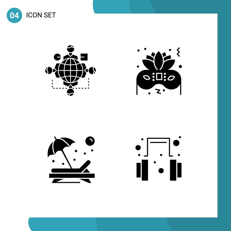 Pack of 4 Modern Solid Glyphs Signs and Symbols for Web Print Media such as function chair operation night sun Editable Vector Design Elements