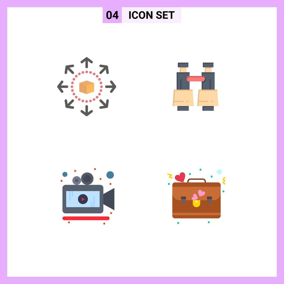 Modern Set of 4 Flat Icons Pictograph of ecommerce movie shopping store search bag Editable Vector Design Elements