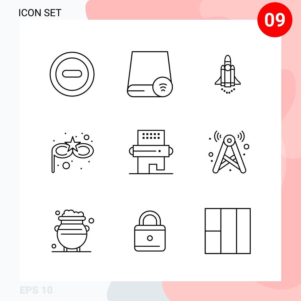 Vector Pack of 9 Icons in Line Style Creative Outline Pack isolated on White Background for Web and Mobile Creative Black Icon vector background