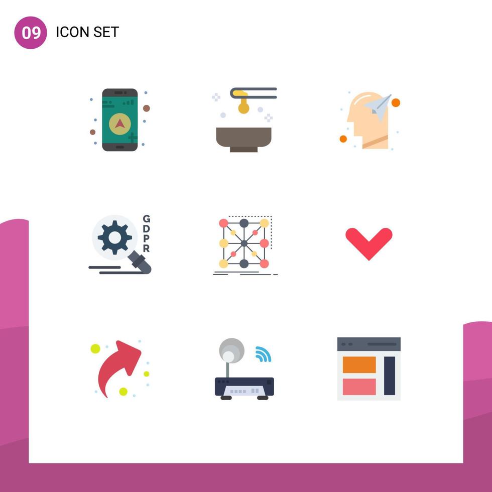 Pictogram Set of 9 Simple Flat Colors of framework security head search paper Editable Vector Design Elements