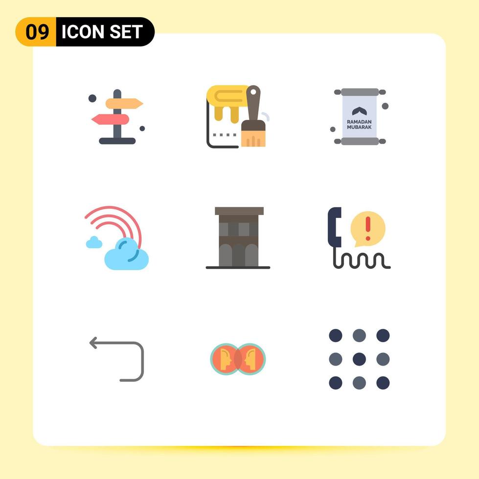 grupo de 9 signos y símbolos de colores planos para elementos de diseño vectorial editables de mubarak llenos de letras de pronóstico de lluvia vector