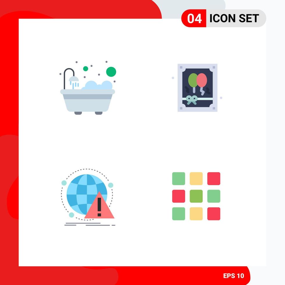 4 User Interface Flat Icon Pack of modern Signs and Symbols of bathroom attack gift party virus Editable Vector Design Elements