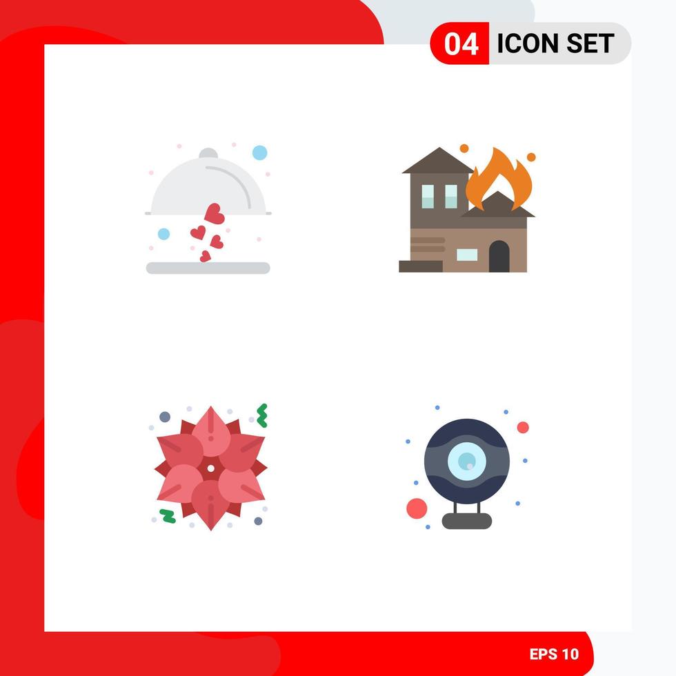 4 iconos universales planos signos símbolos de plato flor boda fuego invierno elementos de diseño vectorial editables vector