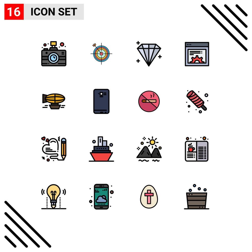 Group of 16 Modern Flat Color Filled Lines Set for balloon air target web design Editable Creative Vector Design Elements