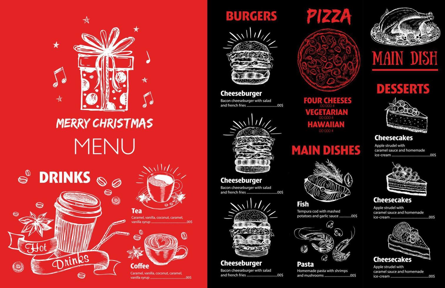 Christmas restaurant menu. Sketch illustration. Vector. vector