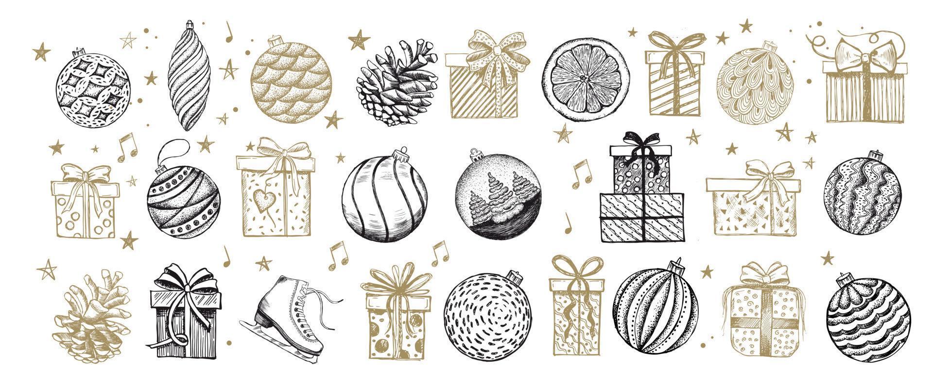 Christmas and New Year set. Hand drawn illustration. vector