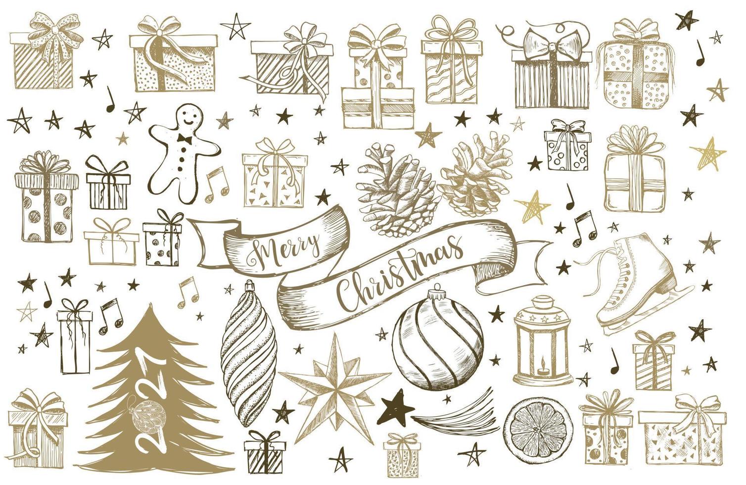 Christmas and New Year set. Hand drawn illustration. vector