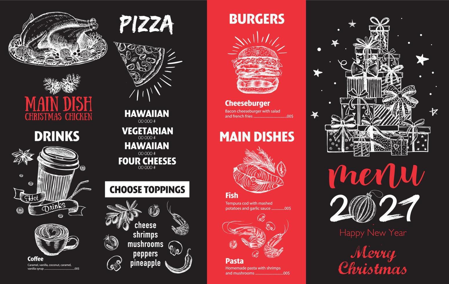 Christmas restaurant menu. Sketch illustration. Vector. vector