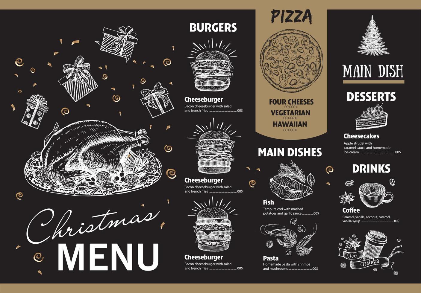 Christmas menu template, Hand drawn illustration vector