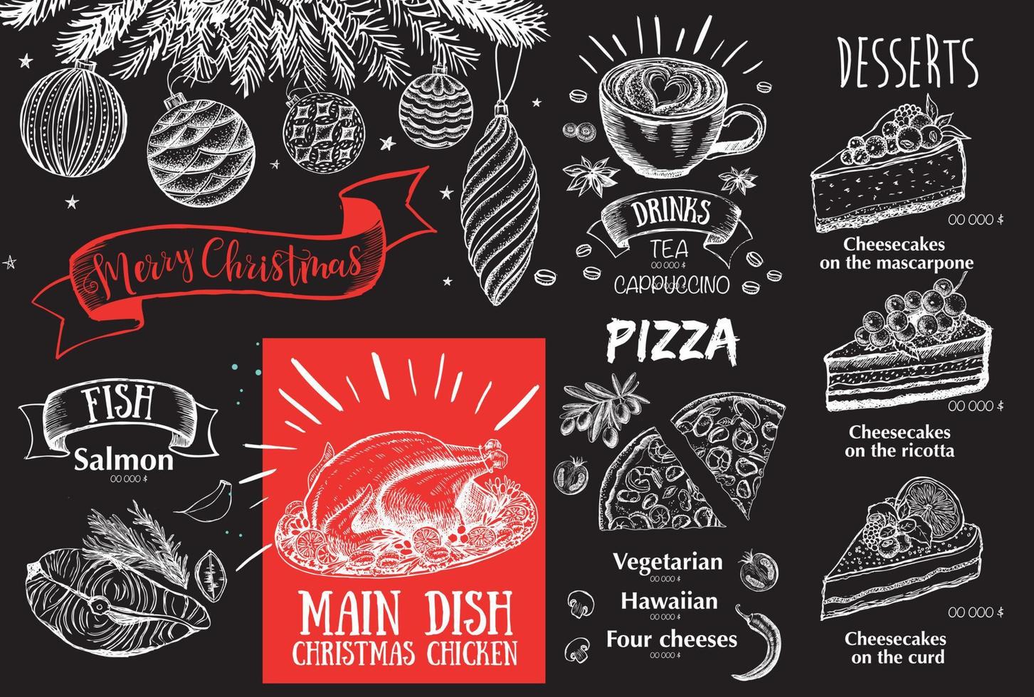 Christmas restaurant menu. Sketch illustration. Vector. vector