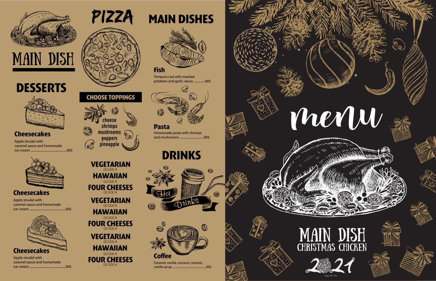 Christmas menu. Hand drawn illustration. Sketch illustration. Vector. vector