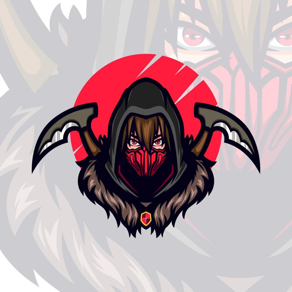 Dark Cloak Red Mask Reaper Mascot Illustration vector