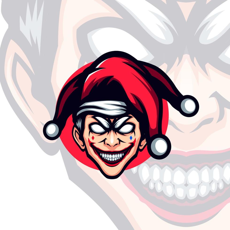 Mad Joker Clown Head with Crazy Smiling Vector Mascot