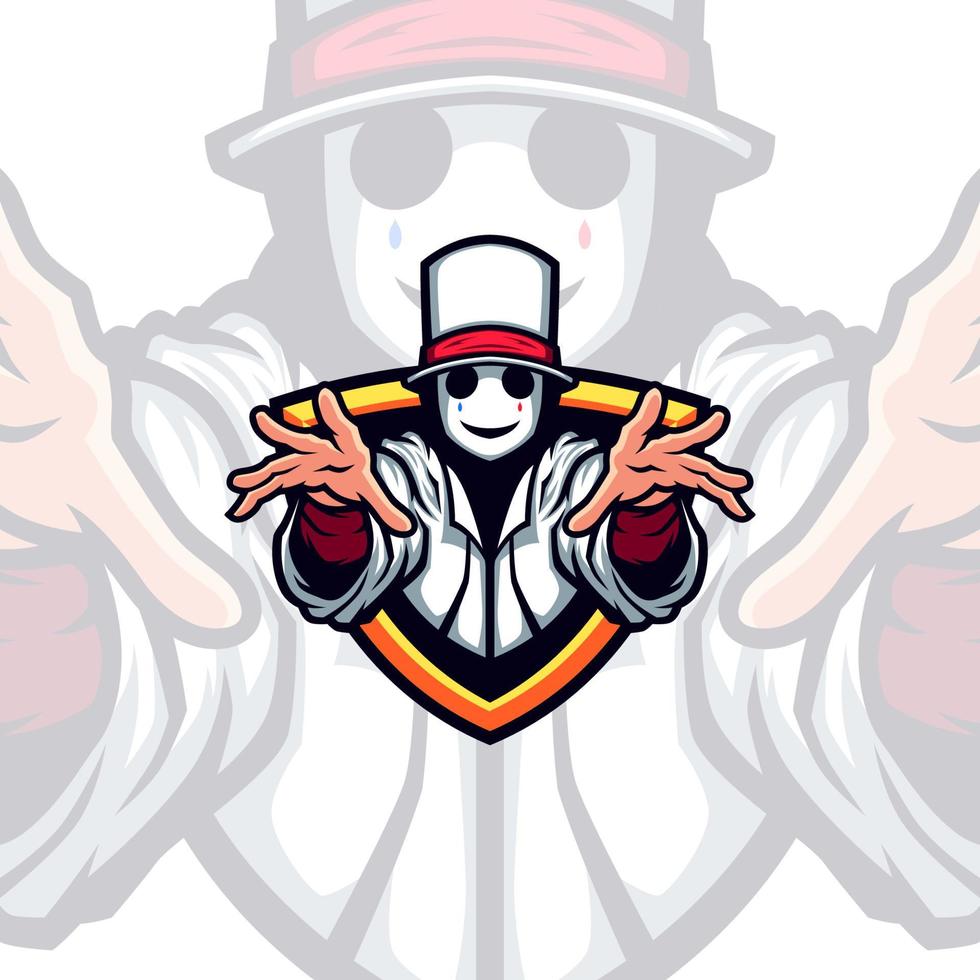 White Mask Magician with White Hat Vector Mascot