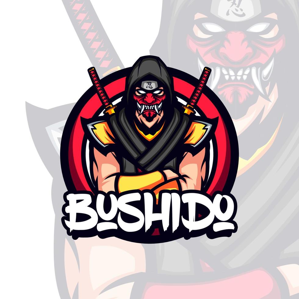 armadura dorada bushido ronin samurai mascota ilustración vector