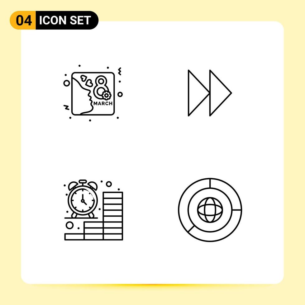 Line Pack of 4 Universal Symbols of card clock invite media finance Editable Vector Design Elements