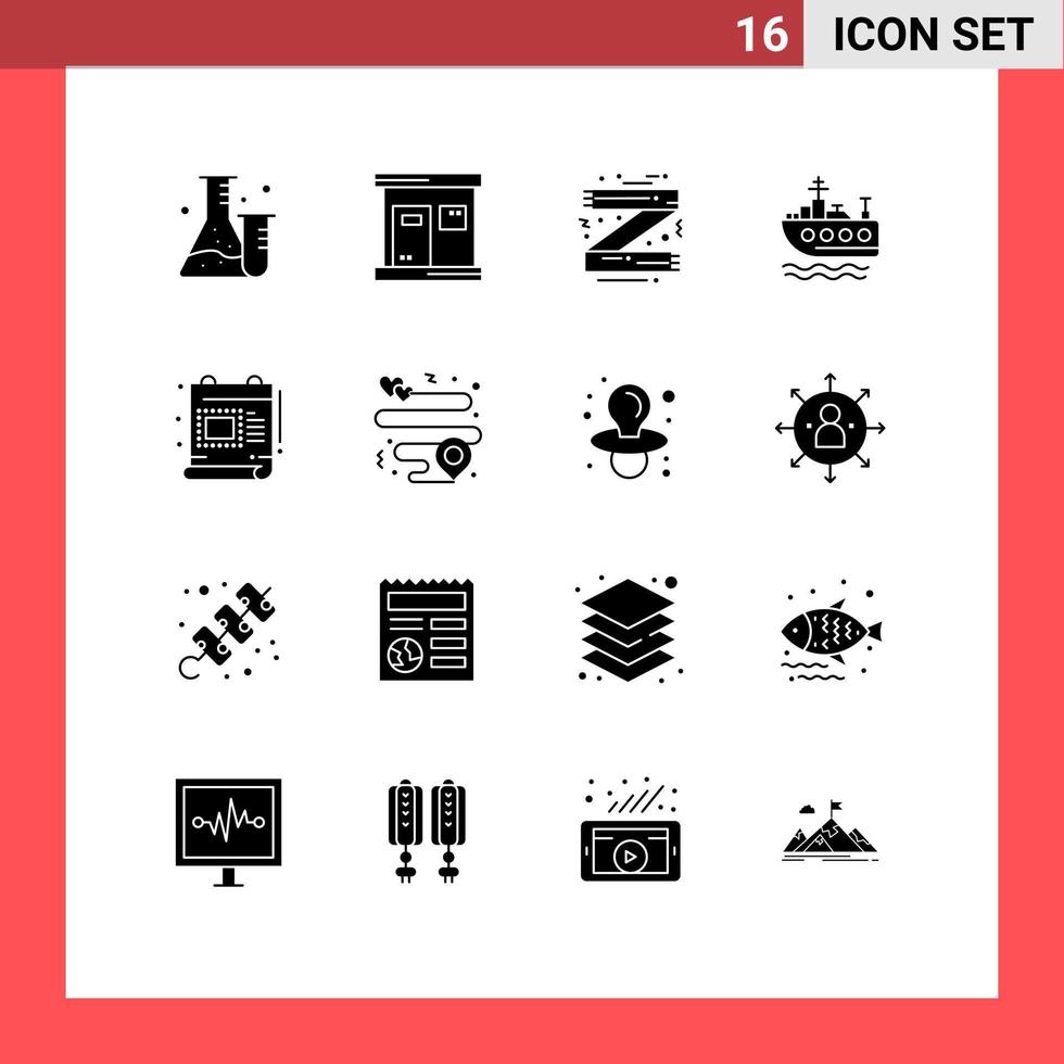 símbolos de iconos universales grupo de 16 glifos sólidos modernos de accesorios de transporte de diseño bufanda de natación elementos de diseño vectorial editables vector
