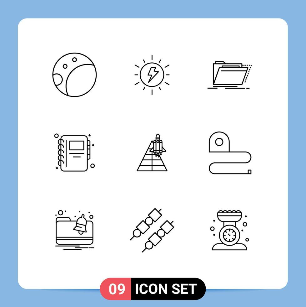 Modern Set of 9 Outlines and symbols such as space craft station directory space notebook Editable Vector Design Elements