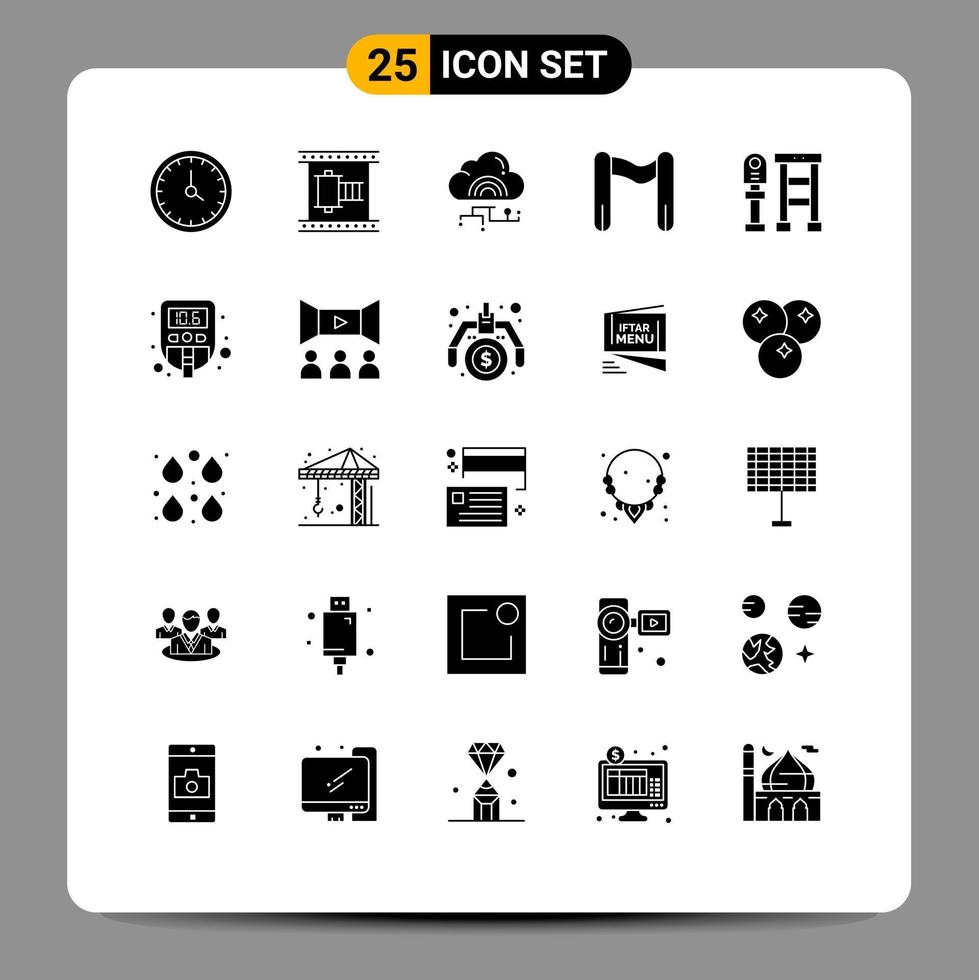 25 Universal Solid Glyphs Set for Web and Mobile Applications start finish movie reel data link Editable Vector Design Elements