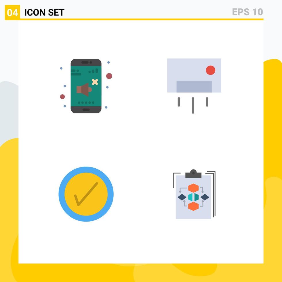 Set of 4 Modern UI Icons Symbols Signs for off tick control home user Editable Vector Design Elements