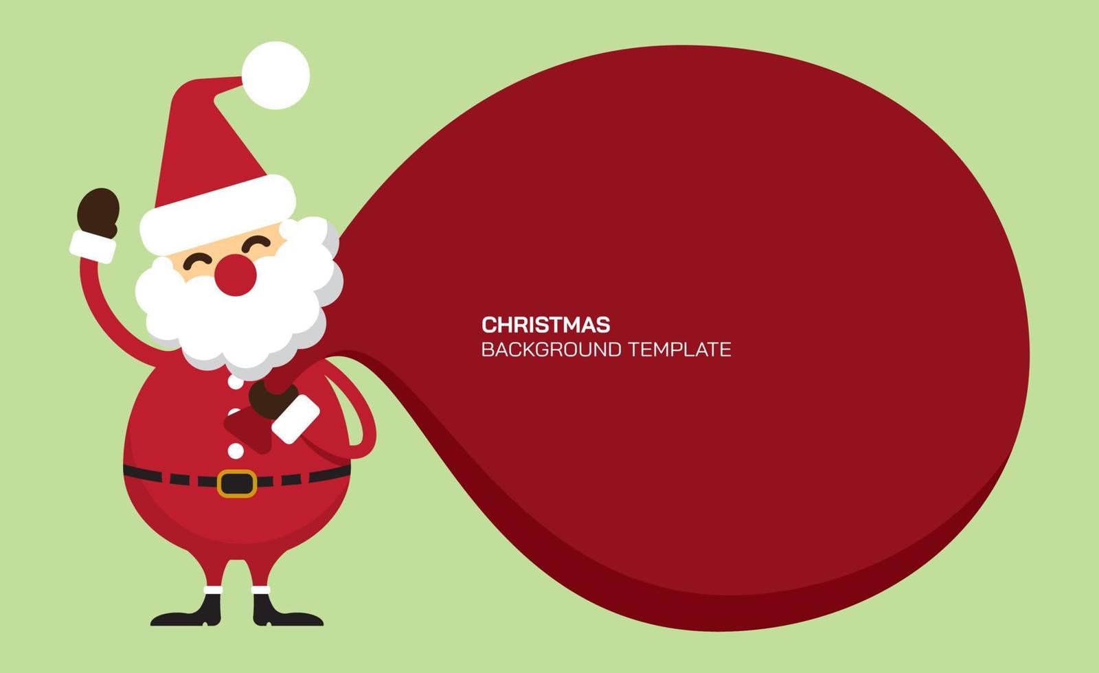 Happy Santa Claus with big hug red bag as a blank space. Christmas concept template for advertisment. Cute Christmas greeting card. vector