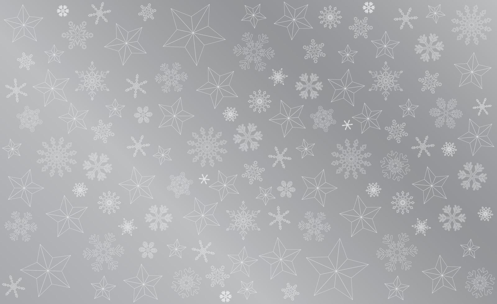 Illustration outline of stars with snowflakes on silver background. Luxury christmas elements pattern. vector