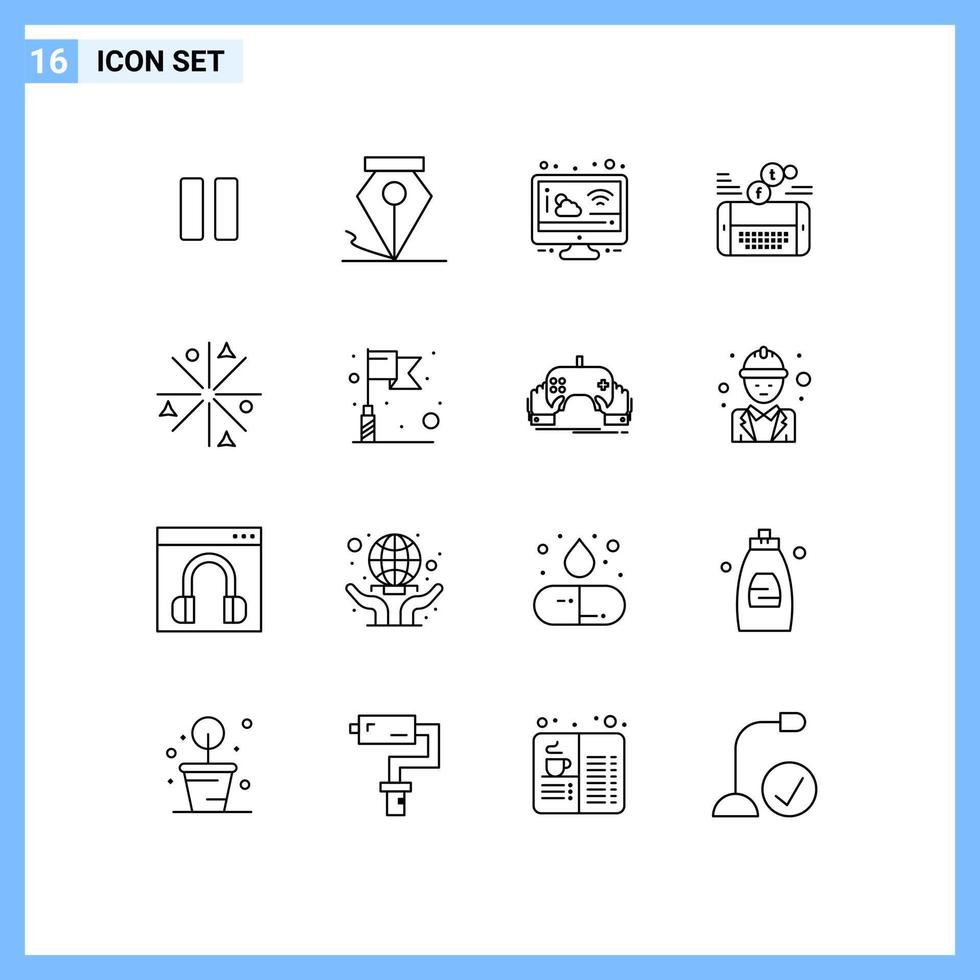 Stock Vector Icon Pack of 16 Line Signs and Symbols for fire twitter cloudy facebook game Editable Vector Design Elements