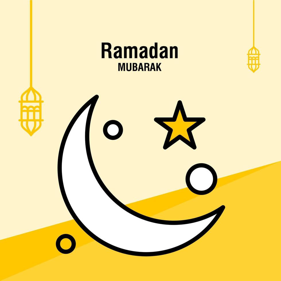 plantilla de saludo ramadan kareem media luna islámica y linterna árabe ilustración vectorial vector