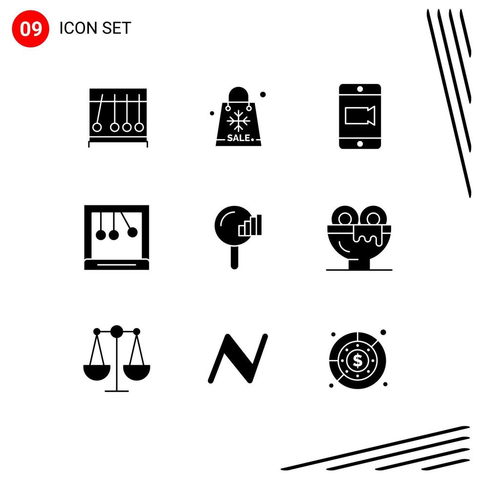 Modern Set of 9 Solid Glyphs Pictograph of service find shopping newton calm Editable Vector Design Elements