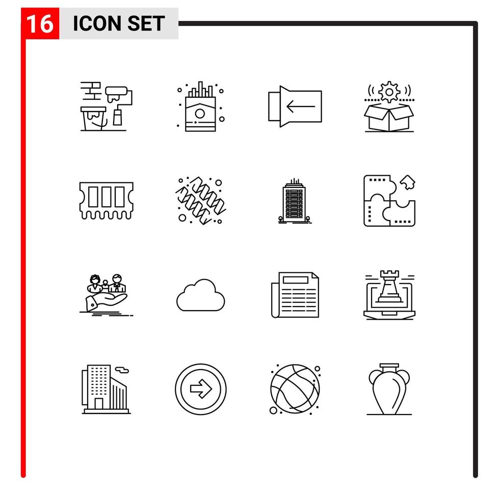 16 Outline concept for Websites Mobile and Apps memory setting gesture gear cog Editable Vector Design Elements