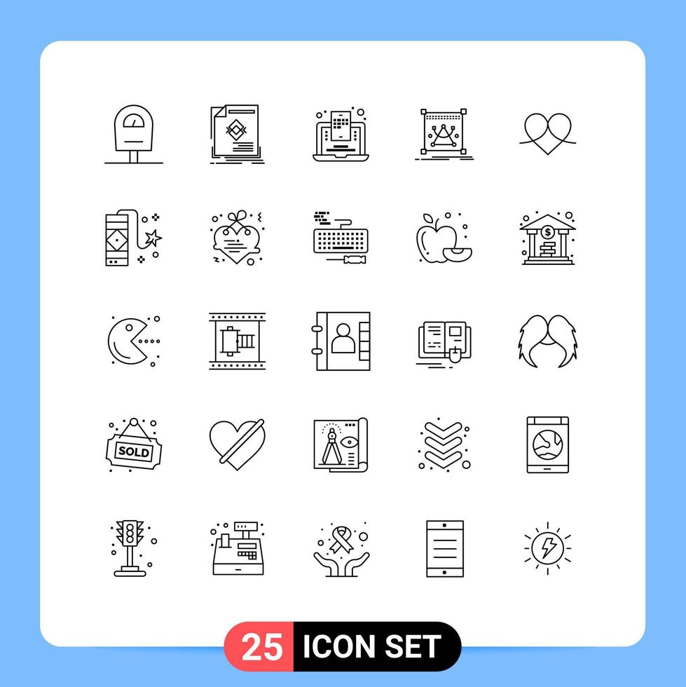 Pack of 25 Modern Lines Signs and Symbols for Web Print Media such as heart resize blog mobile object edit Editable Vector Design Elements