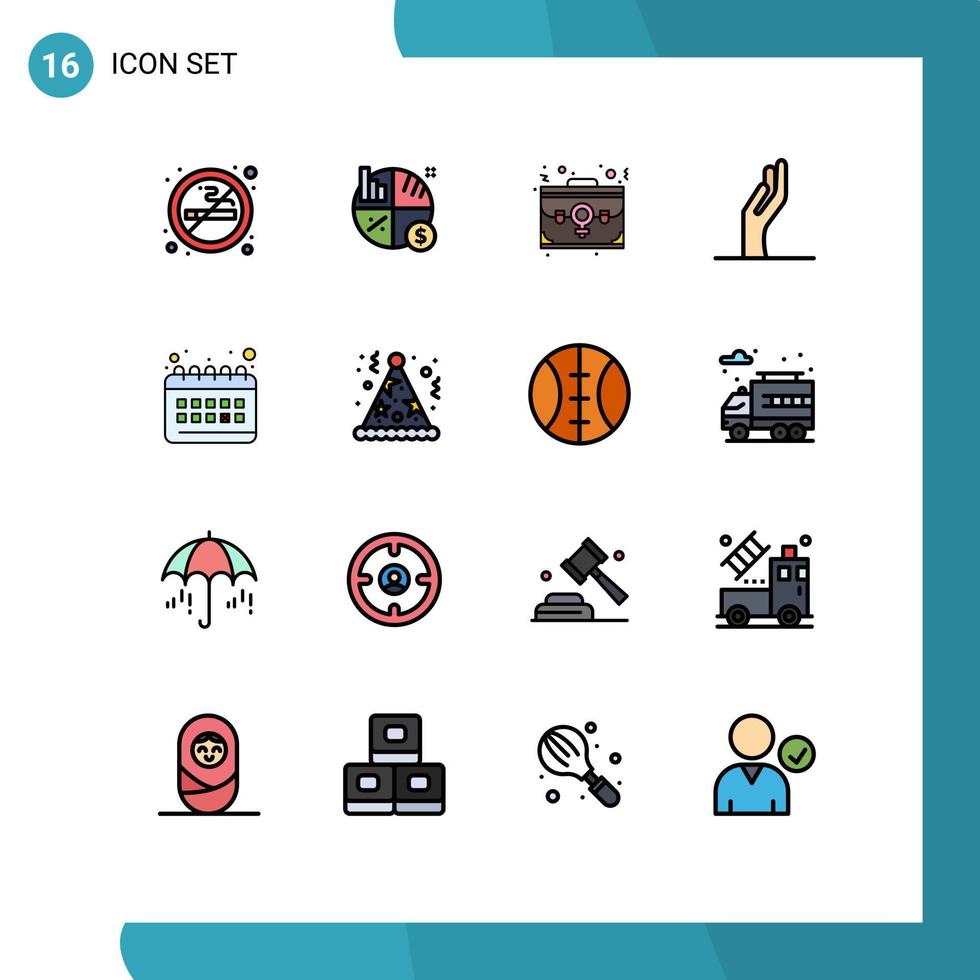 16 User Interface Flat Color Filled Line Pack of modern Signs and Symbols of clock share bag hand portfolio Editable Creative Vector Design Elements