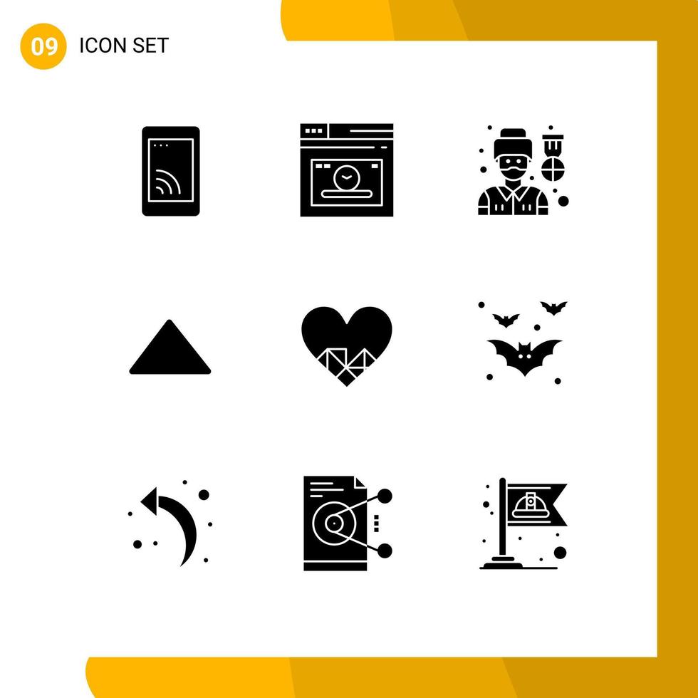 Universal Icon Symbols Group of 9 Modern Solid Glyphs of love video driver play arrow Editable Vector Design Elements