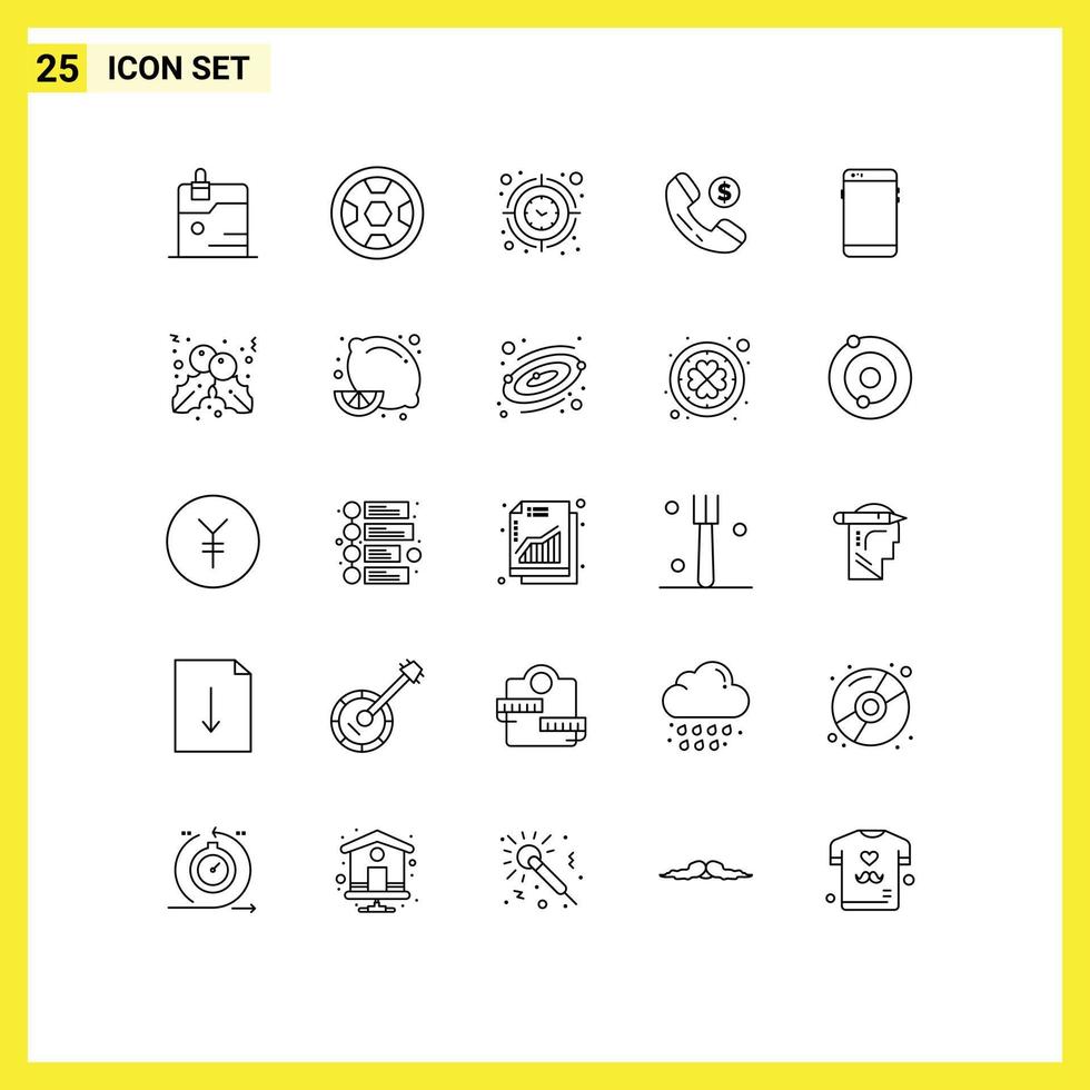 Set of 25 Commercial Lines pack for smart phone shopping clock online timer Editable Vector Design Elements