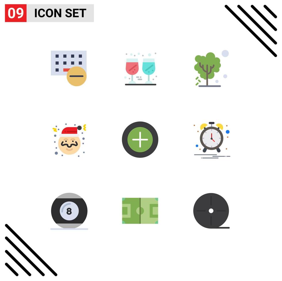 Editable Vector Line Pack of 9 Simple Flat Colors of finance claus thanks day christmas tree Editable Vector Design Elements