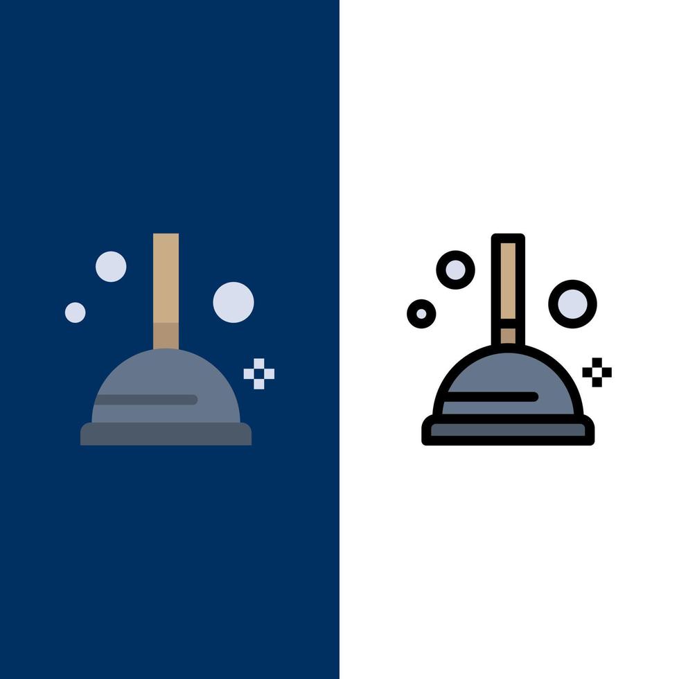 Cleaning Improvement Plunger  Icons Flat and Line Filled Icon Set Vector Blue Background