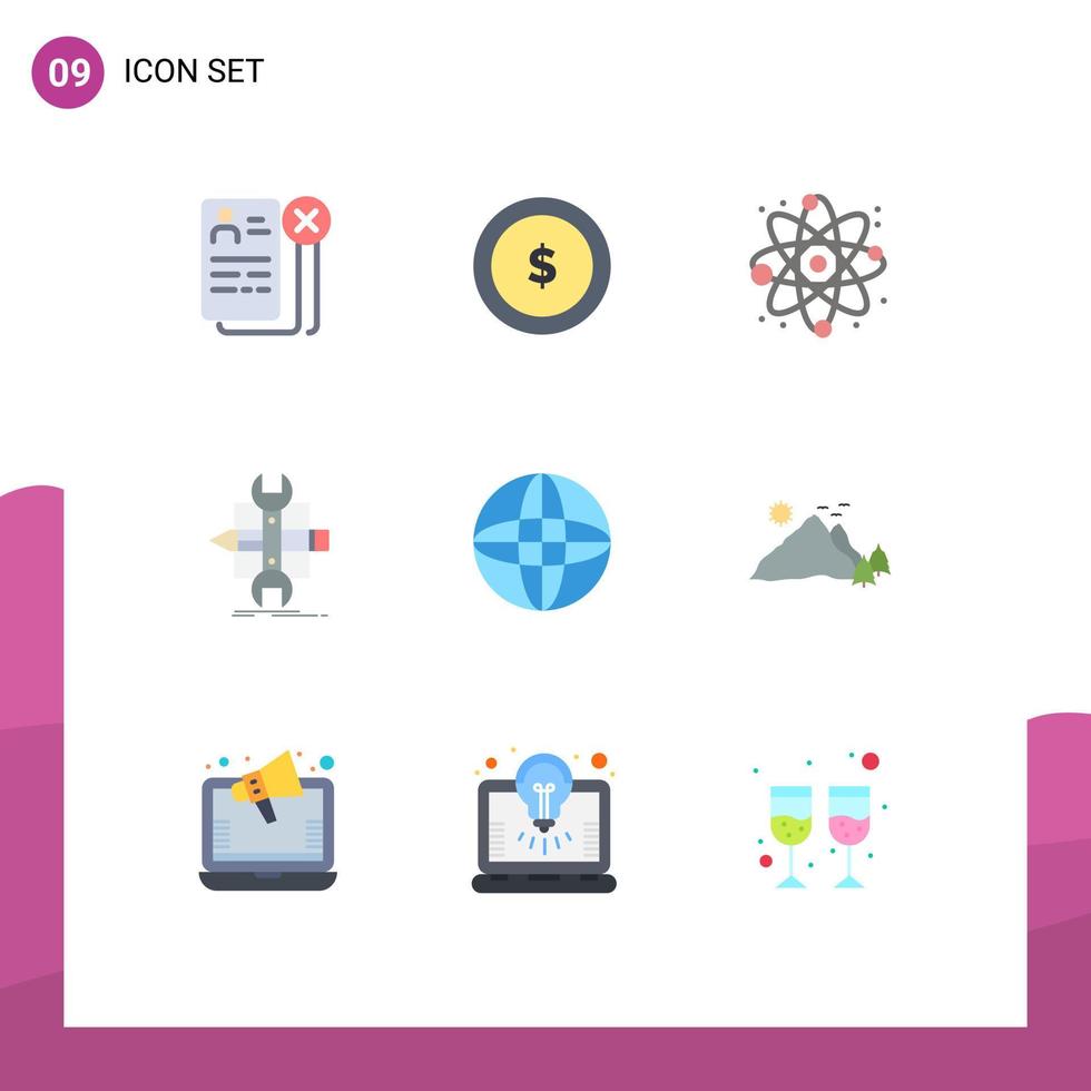 Set of 9 Modern UI Icons Symbols Signs for globe sketch finance develop build Editable Vector Design Elements