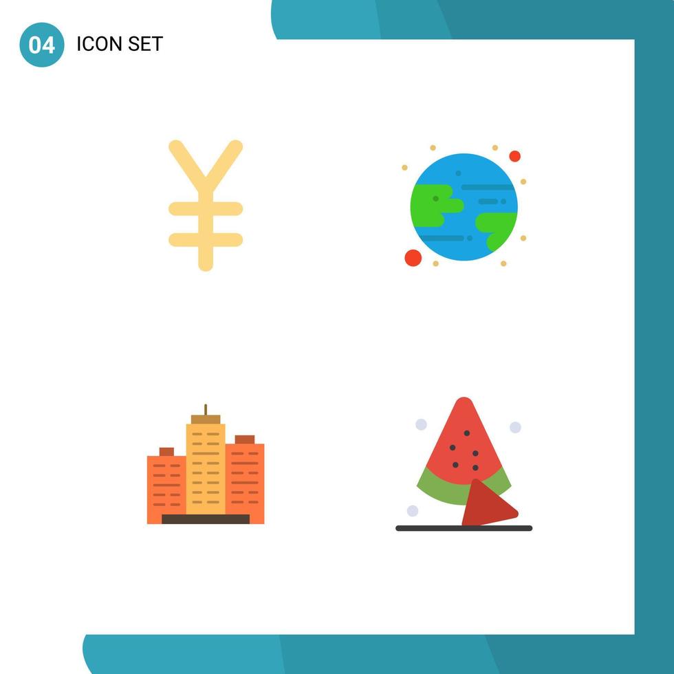 Group of 4 Flat Icons Signs and Symbols for currency estate eclipse building property Editable Vector Design Elements