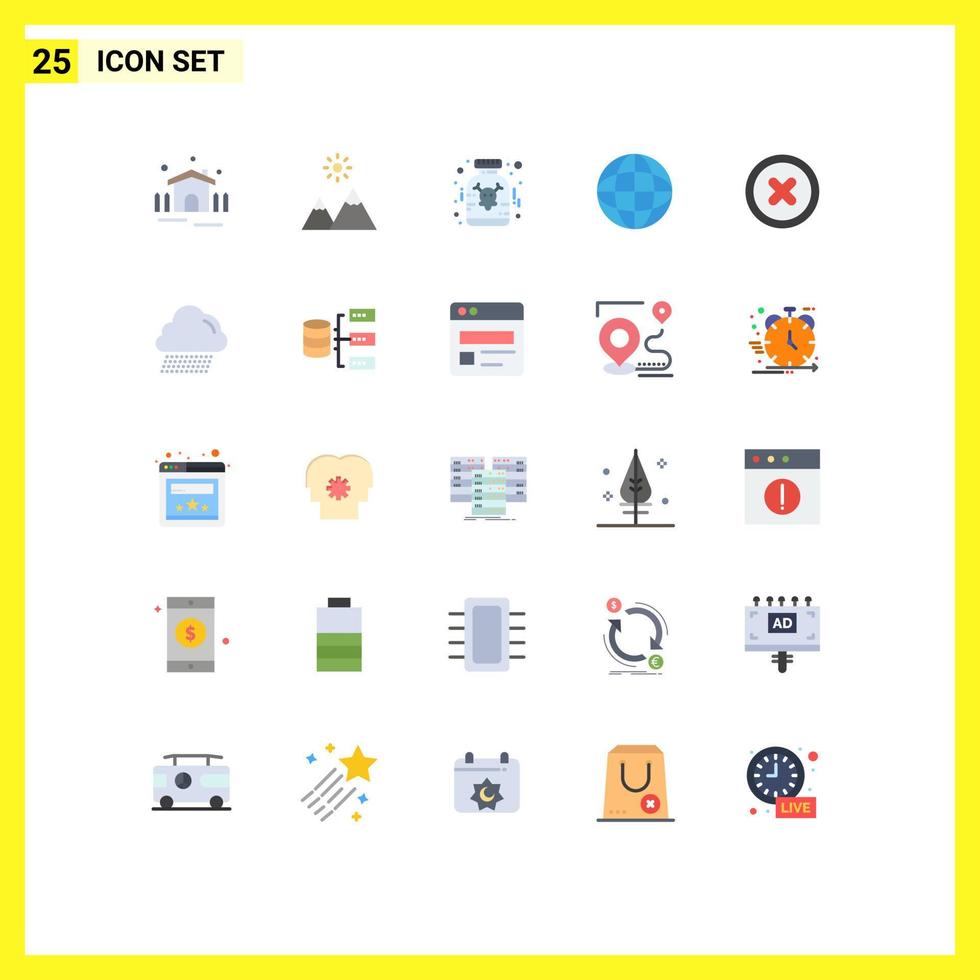 Mobile Interface Flat Color Set of 25 Pictograms of ui basic drug globe education Editable Vector Design Elements