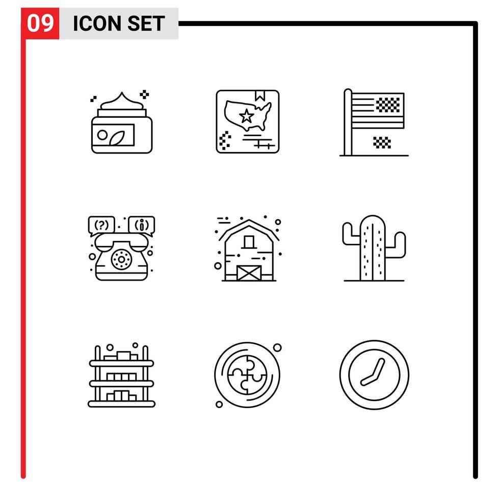 Pictogram Set of 9 Simple Outlines of barn support american dream shop flag Editable Vector Design Elements