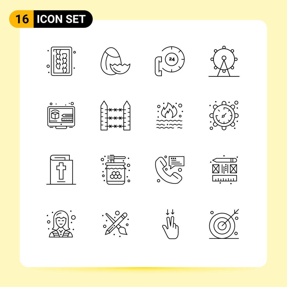 Modern Set of 16 Outlines and symbols such as design sign center park holiday Editable Vector Design Elements