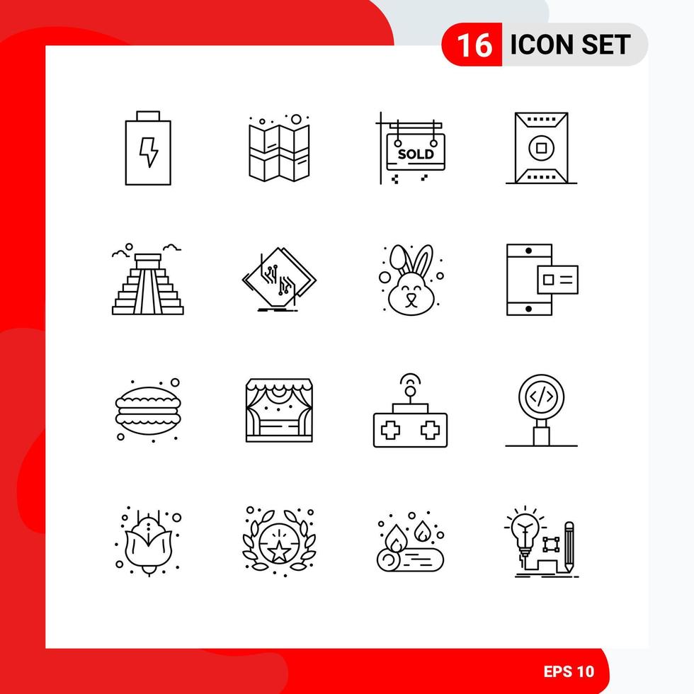 16 Universal Outlines Set for Web and Mobile Applications american building sold stadium sport Editable Vector Design Elements