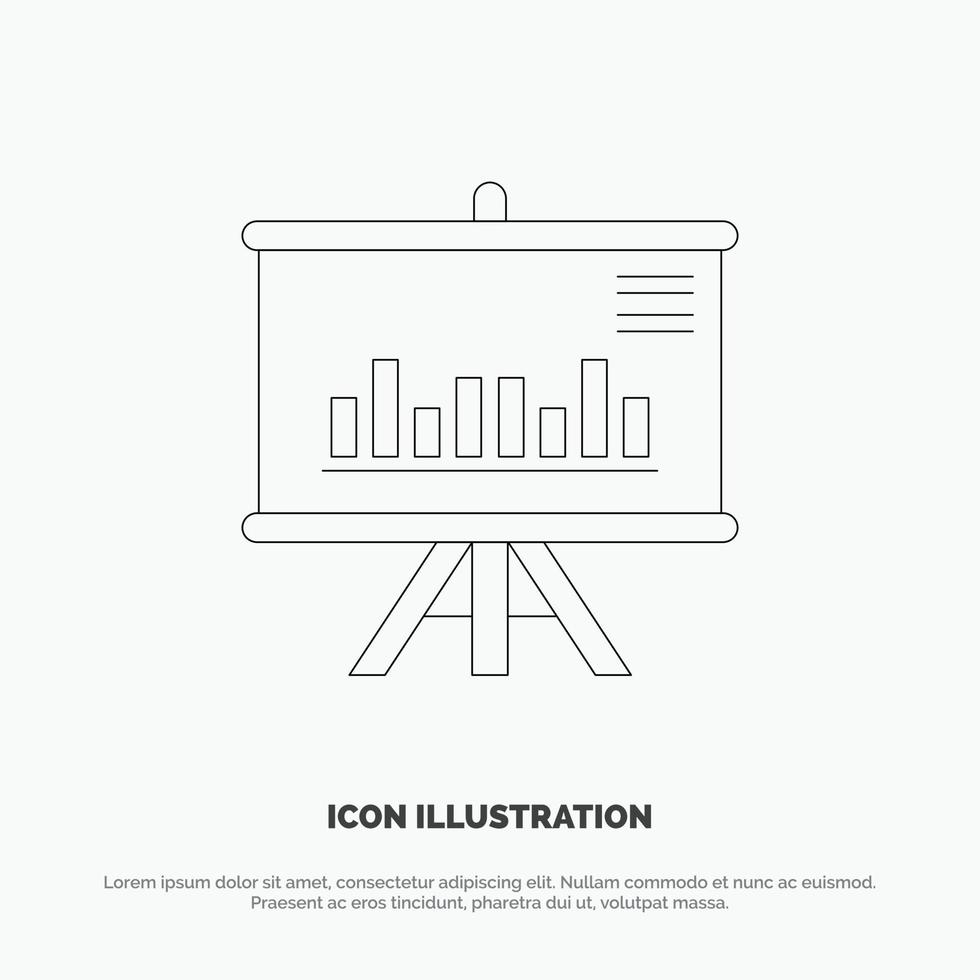 presentación proyecto gráfico negocio línea icono vector